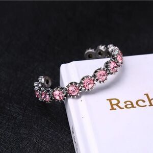 Silver Tone Pink Crystal 𝅺Open Cuff Faahion Bracelet Bangle